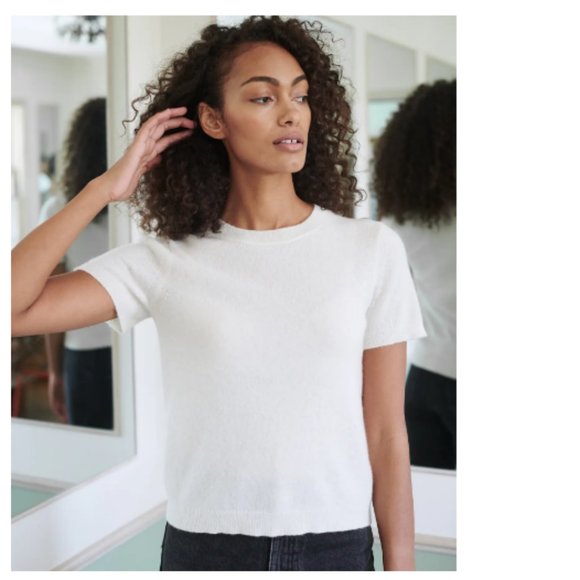 Quince Tops - Quince Mongolian Cashmere Tee NWT White Med